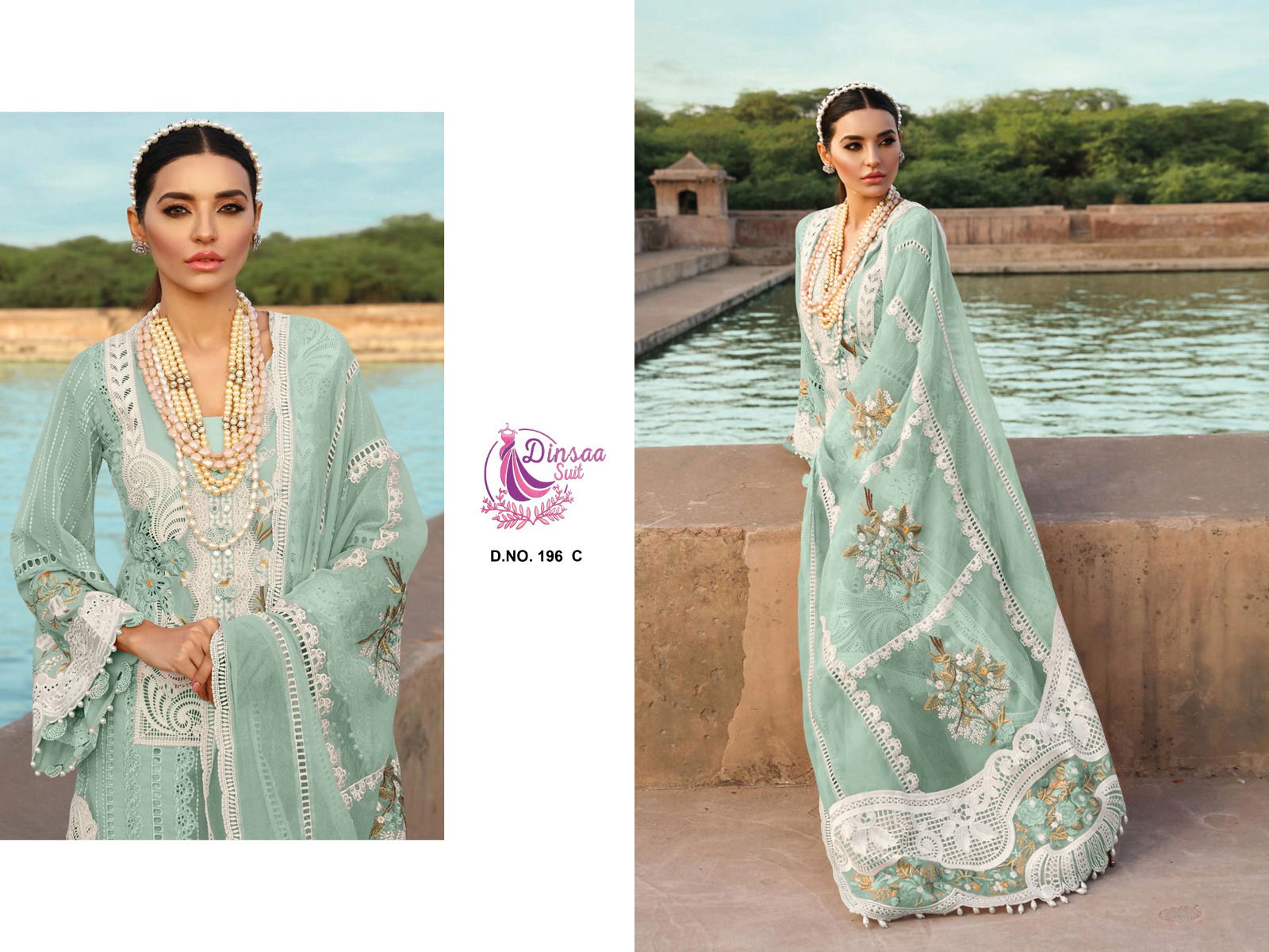 Dinsaa 196 A To E Chikankari Pakistani Suits Catalog
